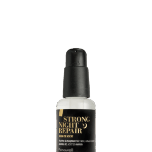 Envase de Strong Night Repair Sérum de Noche de Kosswell con nueva etiqueta negra y dorada.