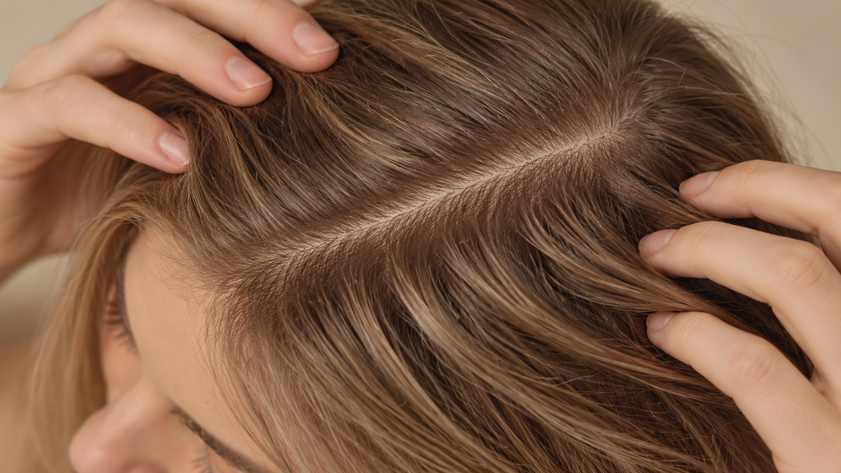 Cuero cabelludo y raíz del cabello observados de cerca para identificar signos de descamación